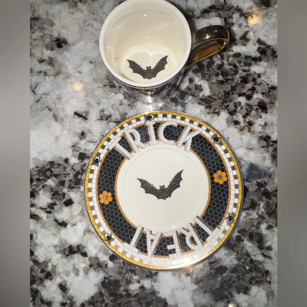 NEW Anthropologie The Bistro Tile Stoneware Espresso Cup: Halloween Edition